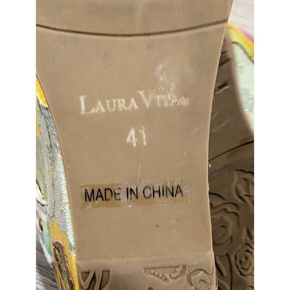 Laura Vita Jacsmino Fleur Wedge Sandals Multicolor Floral Boho Sparkle Sz 41 - Picture 8 of 16